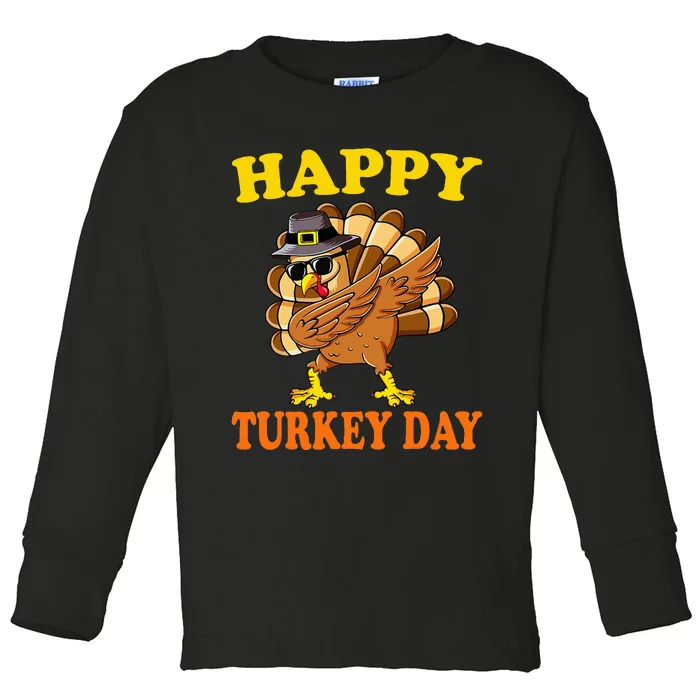 Happy Turkey Day Little Pilgrim Thanksgiving Toddler Long Sleeve Shirt