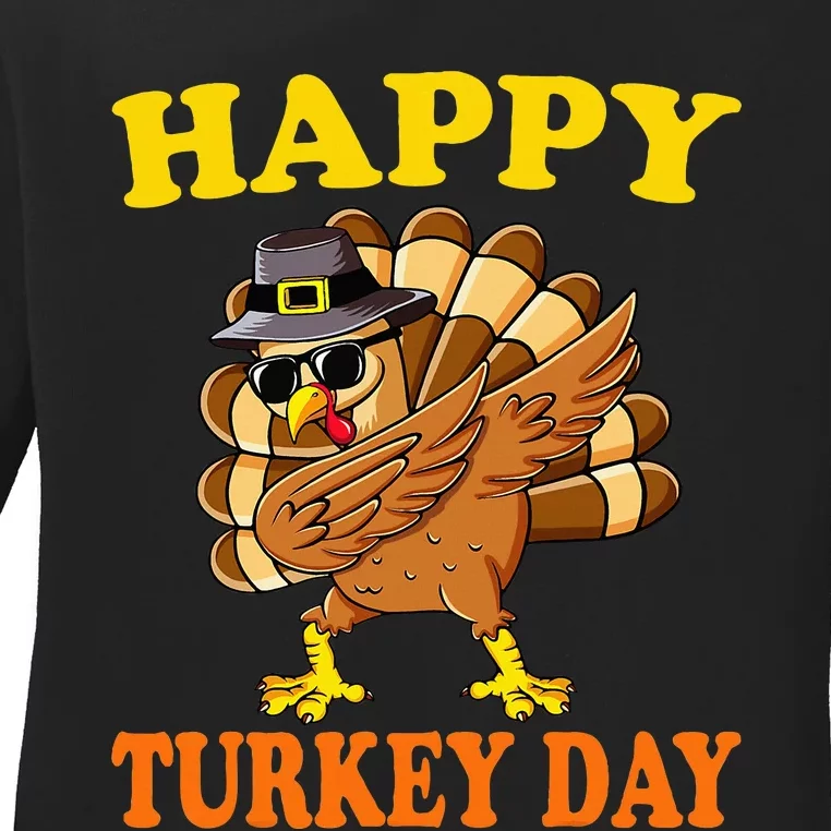 Happy Turkey Day Little Pilgrim Thanksgiving Ladies Long Sleeve Shirt