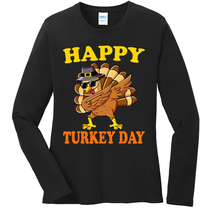 Happy Turkey Day Little Pilgrim Thanksgiving Ladies Long Sleeve Shirt