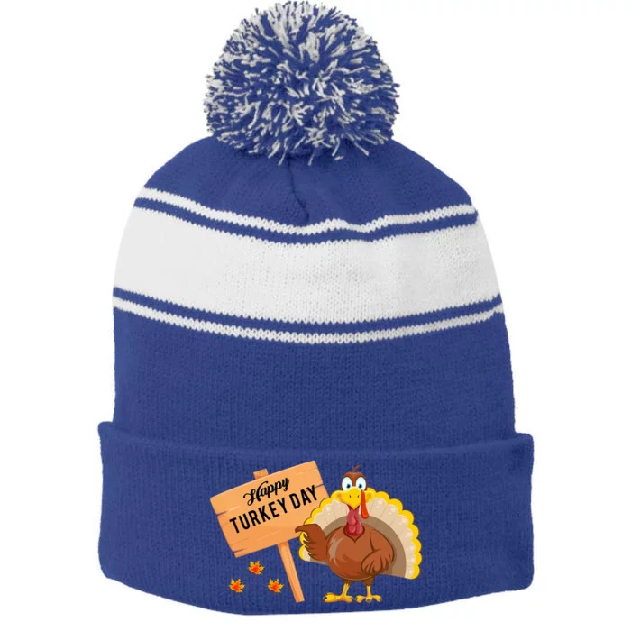 Happy Turkey Day Funny Thanksgiving Family Graphic Gift Stripe Pom Pom Beanie