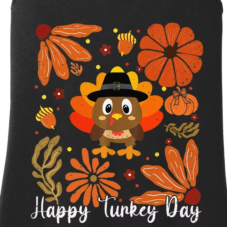 Happy Turkey Day Boho Floral Turkey Thankful Autumn Vibes Ladies Essential Tank