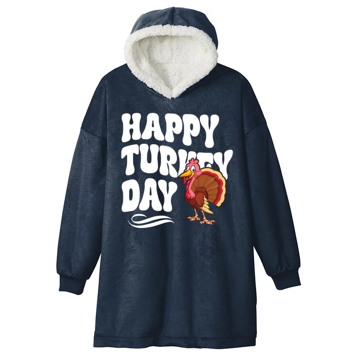 Happy Turkey Day Thanksgiving Holiday Hooded Wearable Blanket