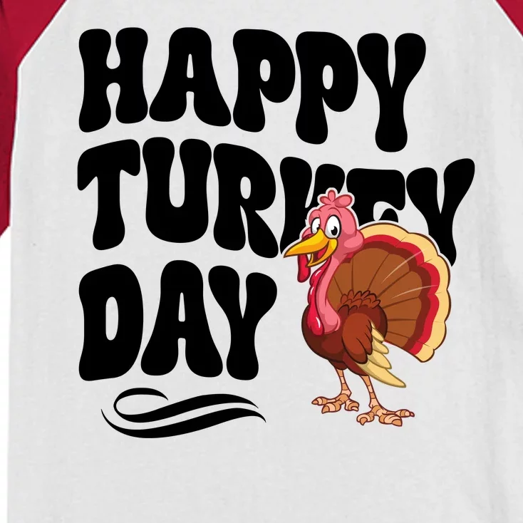 Happy Turkey Day Thanksgiving Holiday Kids Colorblock Raglan Jersey