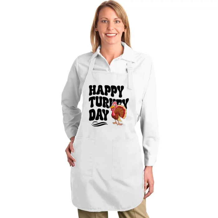 Happy Turkey Day Thanksgiving Holiday Full-Length Apron With Pocket