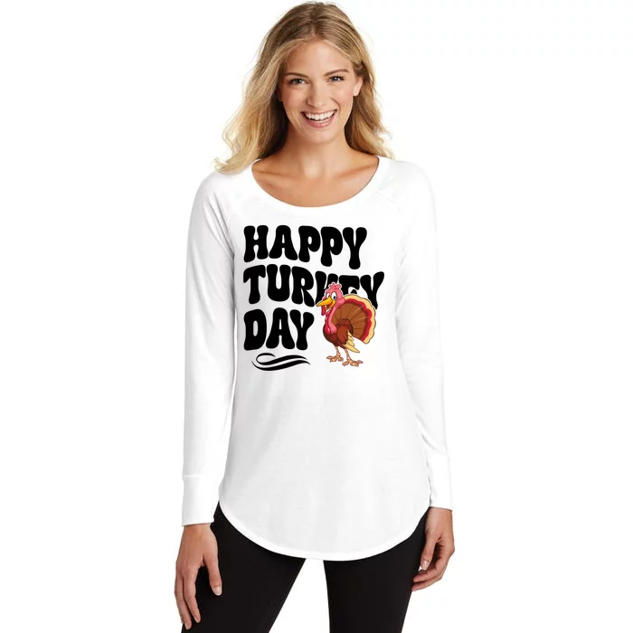 Happy Turkey Day Thanksgiving Holiday Women's Perfect Tri Tunic Long Sleeve Shirt