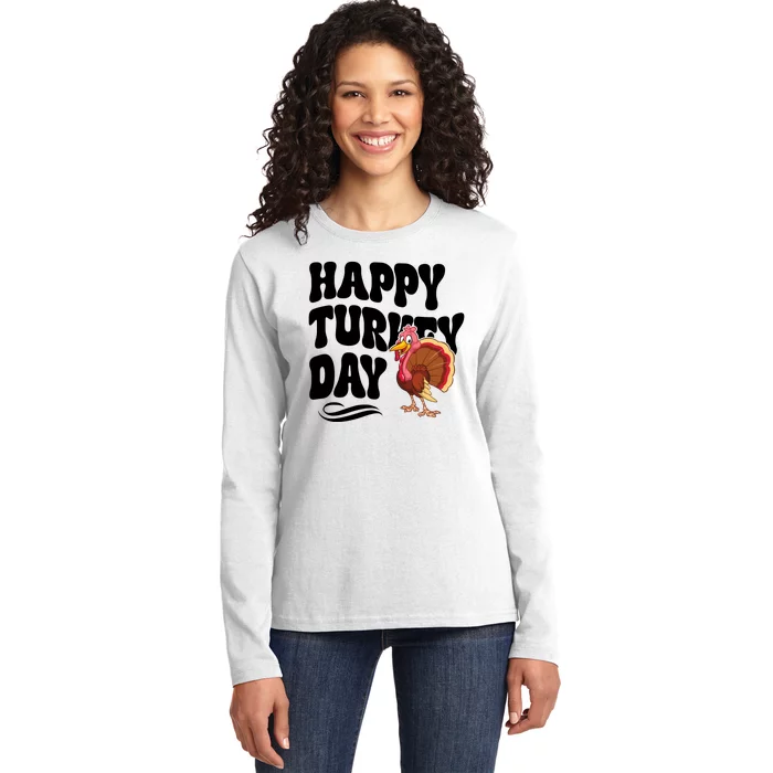 Happy Turkey Day Thanksgiving Holiday Ladies Long Sleeve Shirt