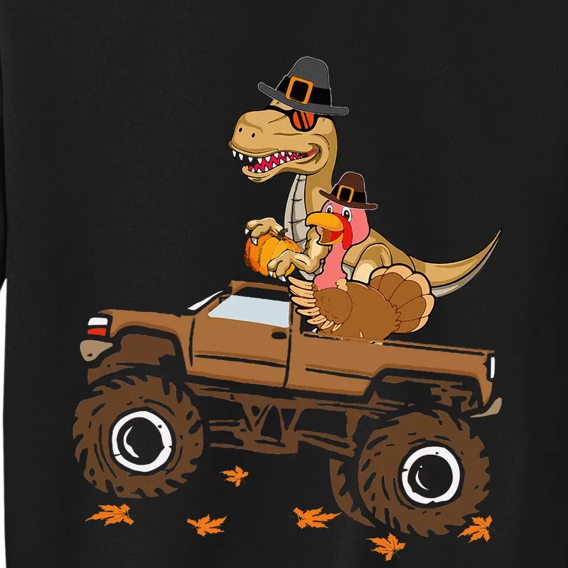 Happy Thanksgiving Dinosaur Turkey Riding Truck Tall Sweatshirt