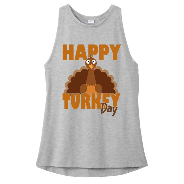 Happy Turkey Day Thanksgiving Holiday Ladies Tri-Blend Wicking Tank