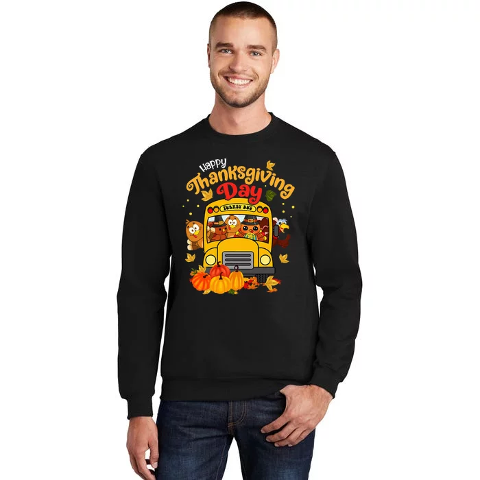 Happy Thanksgiving Day Funny Turkey School Bus Driver Gifts Tall Sweatshirt