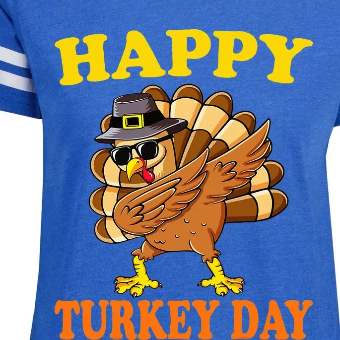 Happy Turkey Day Cute Little Pilgrim Gift Thanksgiving Enza Ladies Jersey Football T-Shirt