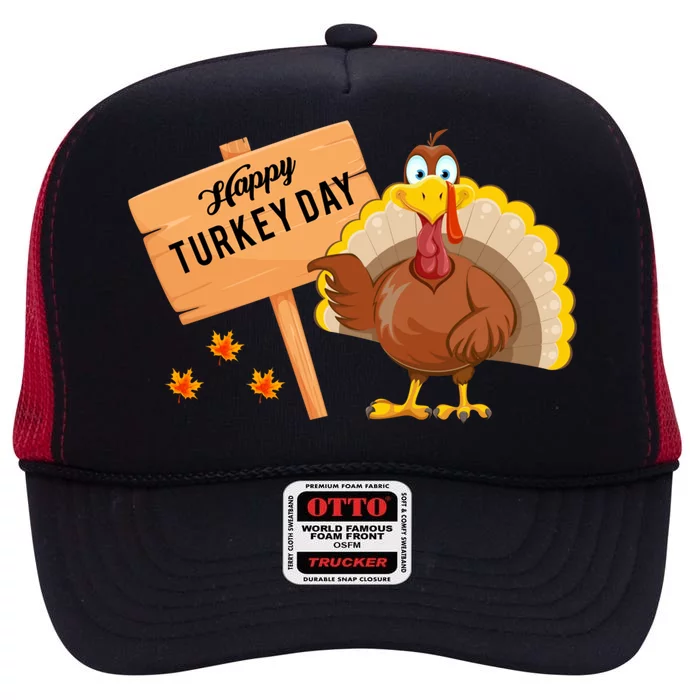 Happy Turkey Day Funny Thanksgiving Family Graphic High Crown Mesh Trucker Hat