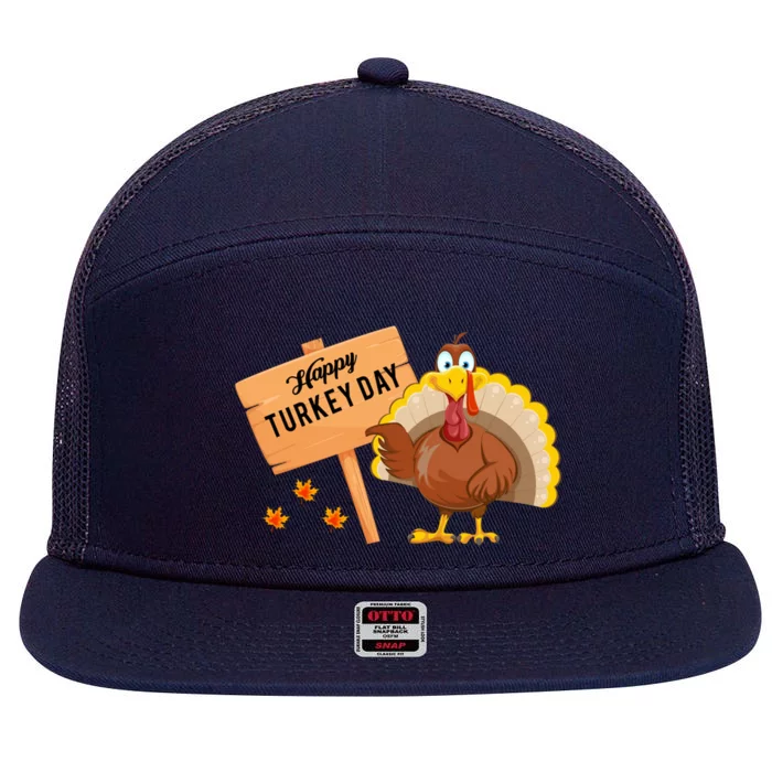 Happy Turkey Day Funny Thanksgiving Family Graphic 7 Panel Mesh Trucker Snapback Hat