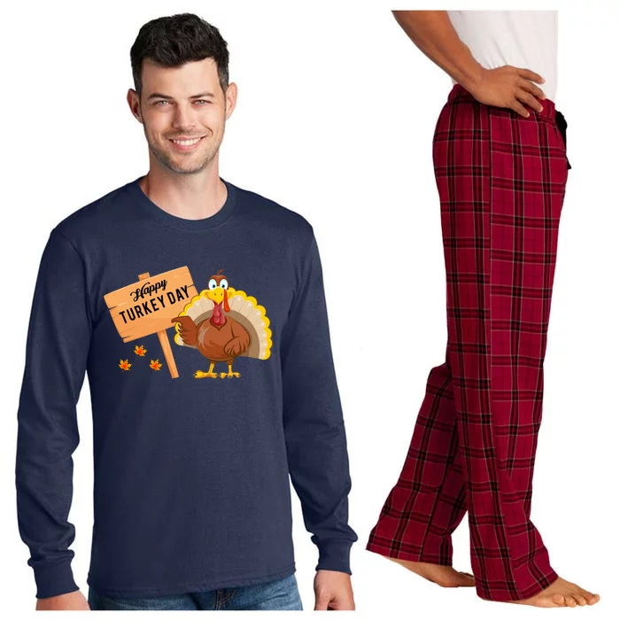 Happy Turkey Day Funny Thanksgiving Family Graphic Long Sleeve Pajama Set