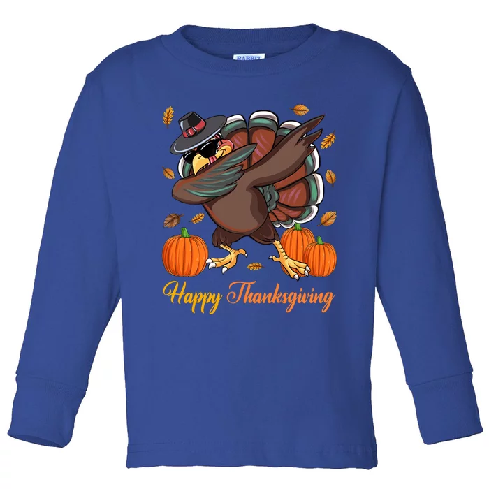 Happy Thanksgiving Day Dabbing Turkey Sunglasses Pumpkin Gift Toddler Long Sleeve Shirt