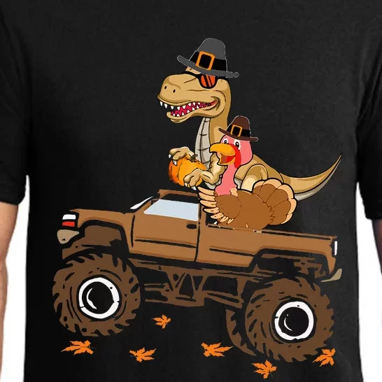 Happy Thanksgiving dinosaur Turkey Riding truck Pajama Set