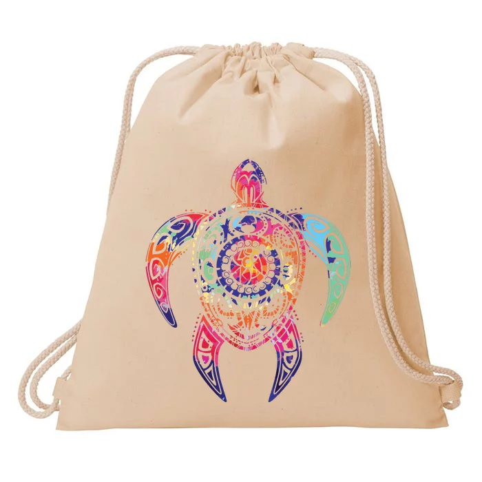 Hippie Tie Dye Psychedelic Sea Turtle Tribal Tee Drawstring Bag