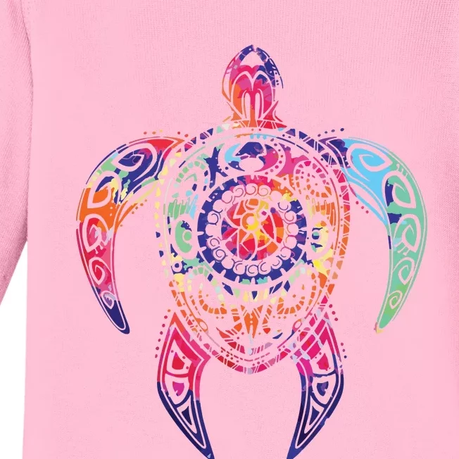 Hippie Tie Dye Psychedelic Sea Turtle Tribal Tee Baby Long Sleeve Bodysuit