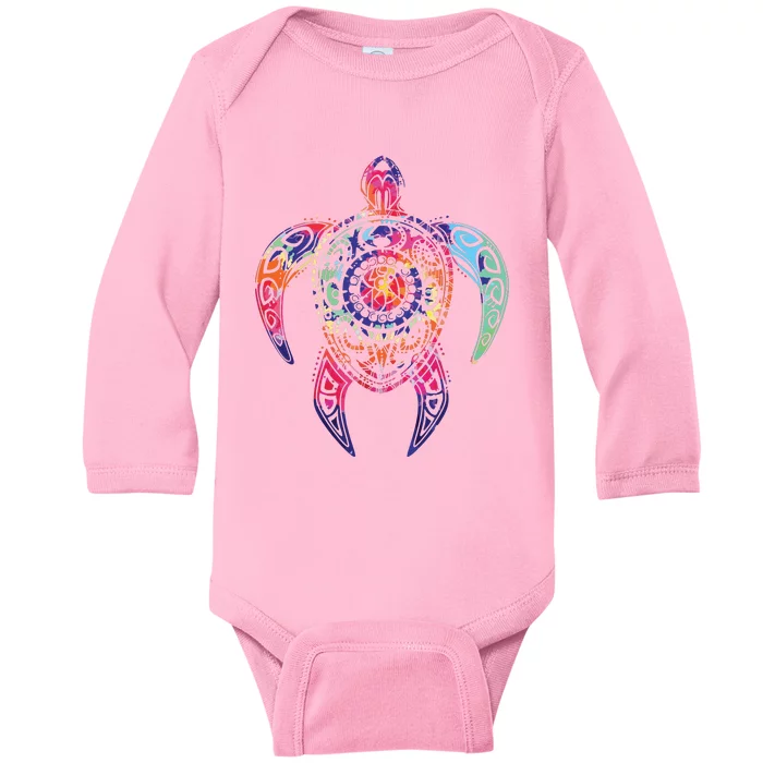 Hippie Tie Dye Psychedelic Sea Turtle Tribal Tee Baby Long Sleeve Bodysuit