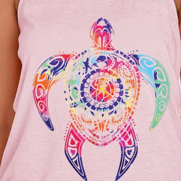 Hippie Tie Dye Psychedelic Sea Turtle Tribal Tee Women's Knotted Racerback Tank