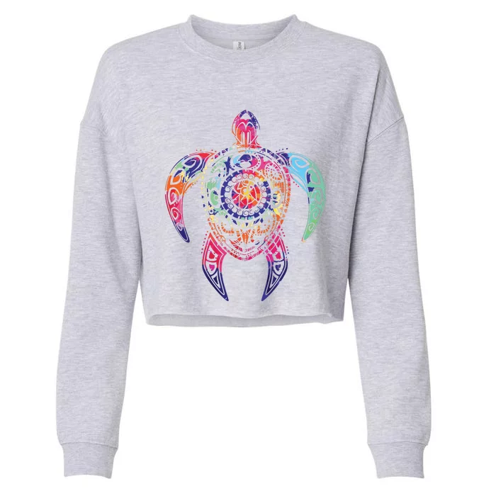 Hippie Tie Dye Psychedelic Sea Turtle Tribal Tee Cropped Pullover Crew