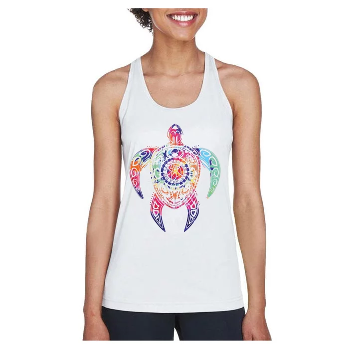 Hippie Tie Dye Psychedelic Sea Turtle Tribal Tee Women's Racerback Tank