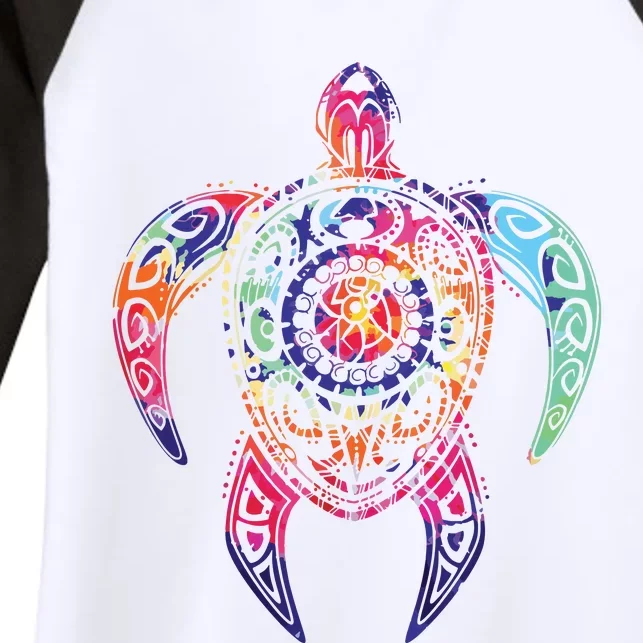 Hippie Tie Dye Psychedelic Sea Turtle Tribal Tee Women's Tri-Blend 3/4-Sleeve Raglan Shirt