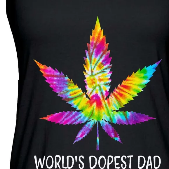 Hippie Tie Dye 420 Worlds Dopest Dad Funny Marijuana Leaf Ladies Essential Flowy Tank