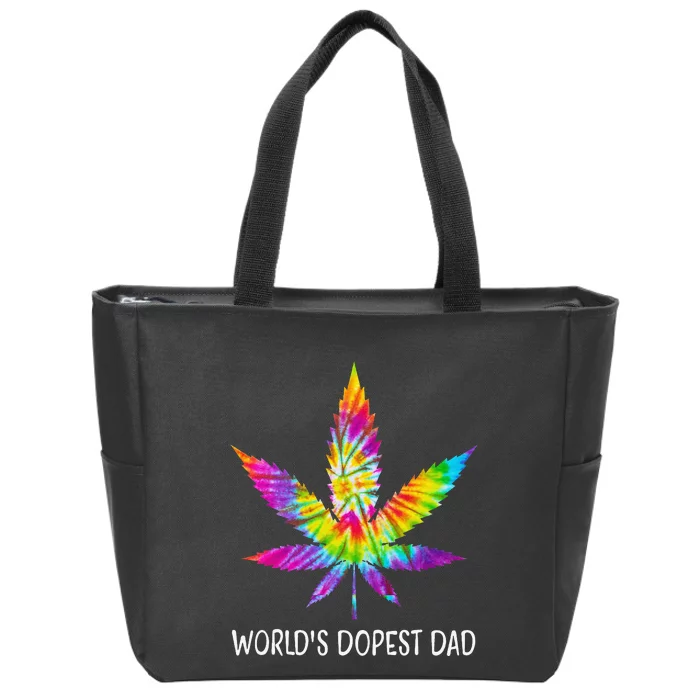 Hippie Tie Dye 420 Worlds Dopest Dad Funny Marijuana Leaf Zip Tote Bag