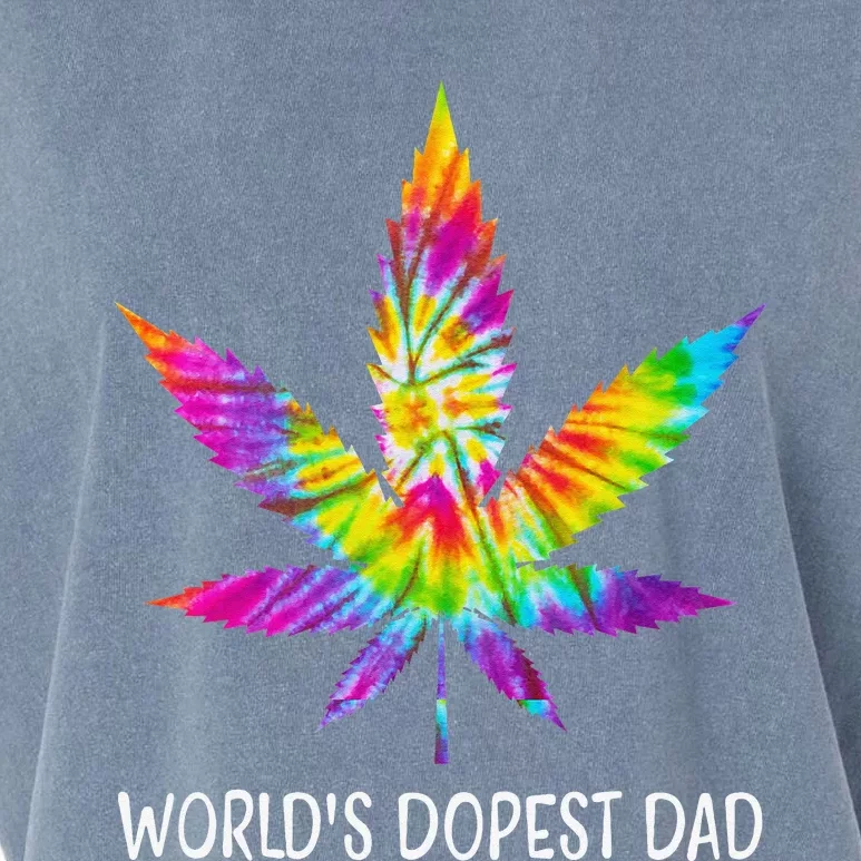 Hippie Tie Dye 420 Worlds Dopest Dad Funny Marijuana Leaf Garment-Dyed Women's Muscle Tee