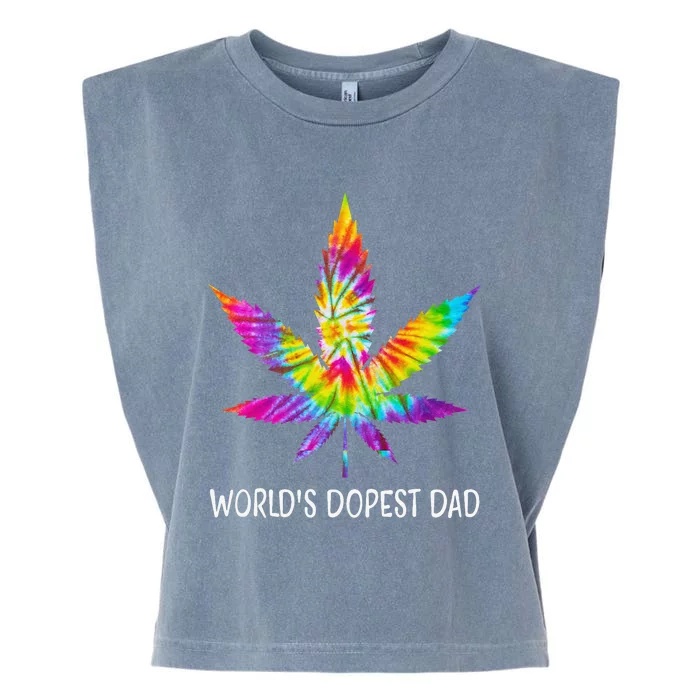 Hippie Tie Dye 420 Worlds Dopest Dad Funny Marijuana Leaf Garment-Dyed Women's Muscle Tee