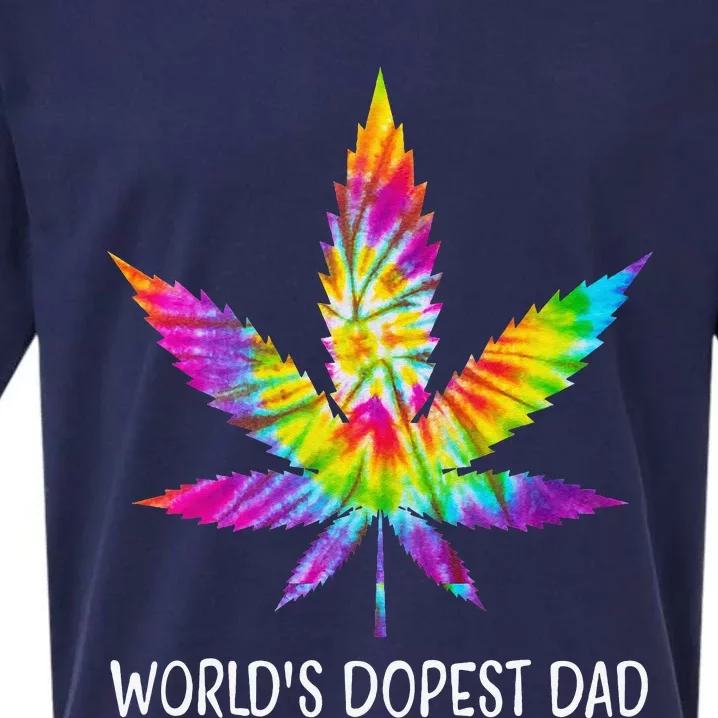 Hippie Tie Dye 420 Worlds Dopest Dad Funny Marijuana Leaf Sueded Cloud Jersey T-Shirt