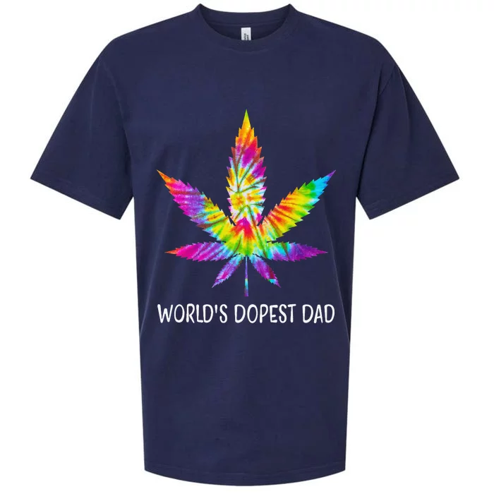 Hippie Tie Dye 420 Worlds Dopest Dad Funny Marijuana Leaf Sueded Cloud Jersey T-Shirt