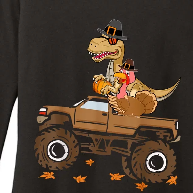 Happy Thanksgiving Dinosaur Turkey Riding Truck Kids Womens CVC Long Sleeve Shirt