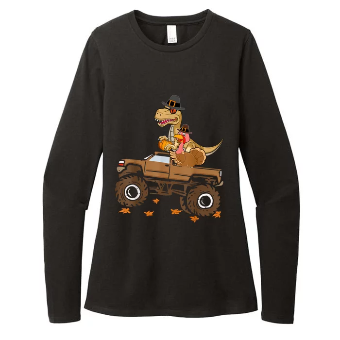 Happy Thanksgiving Dinosaur Turkey Riding Truck Kids Womens CVC Long Sleeve Shirt