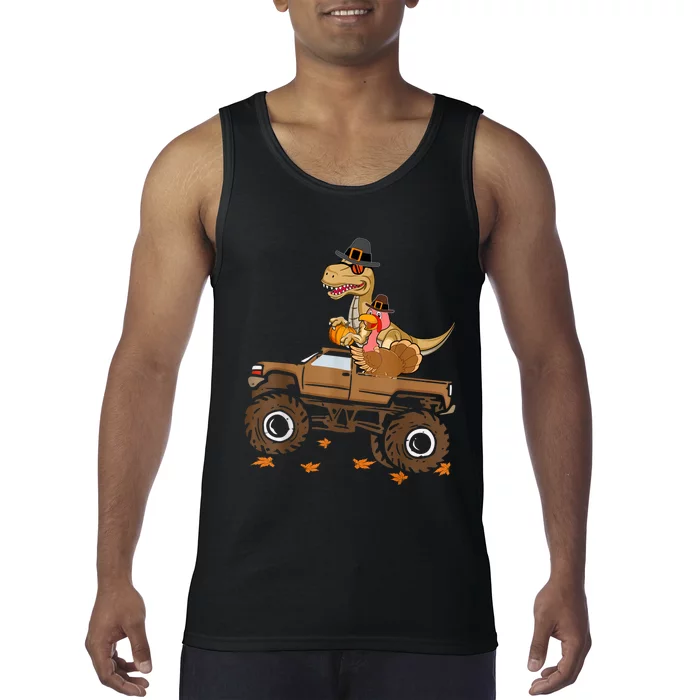 Happy Thanksgiving Dinosaur Turkey Riding Truck Kids Tank Top