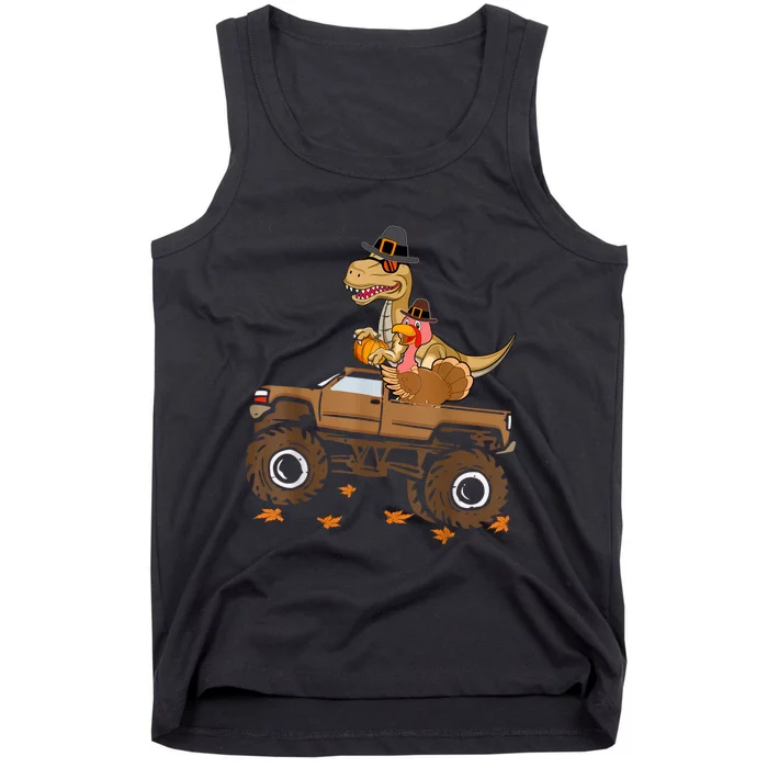 Happy Thanksgiving Dinosaur Turkey Riding Truck Kids Tank Top