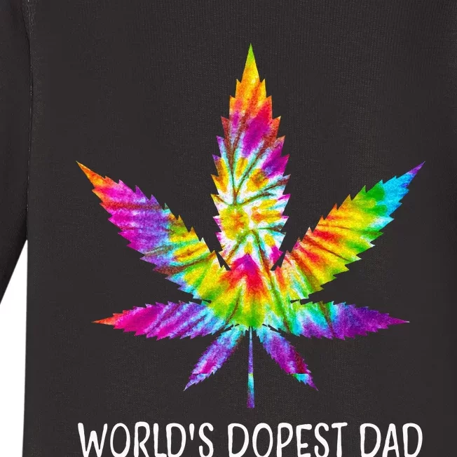 Hippie Tie Dye 420 Worlds Dopest Dad Funny Marijuana Leaf Baby Long Sleeve Bodysuit