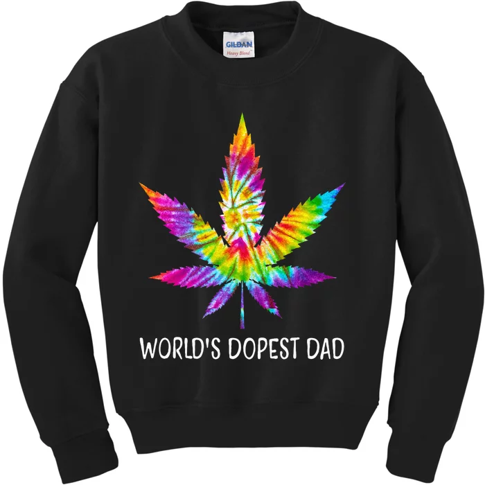 Hippie Tie Dye 420 Worlds Dopest Dad Funny Marijuana Leaf Kids Sweatshirt