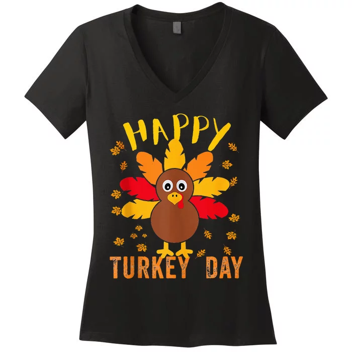 Happy Turkey Day Thanksgiving Cute Costume Celebration Women's V-Neck T-Shirt