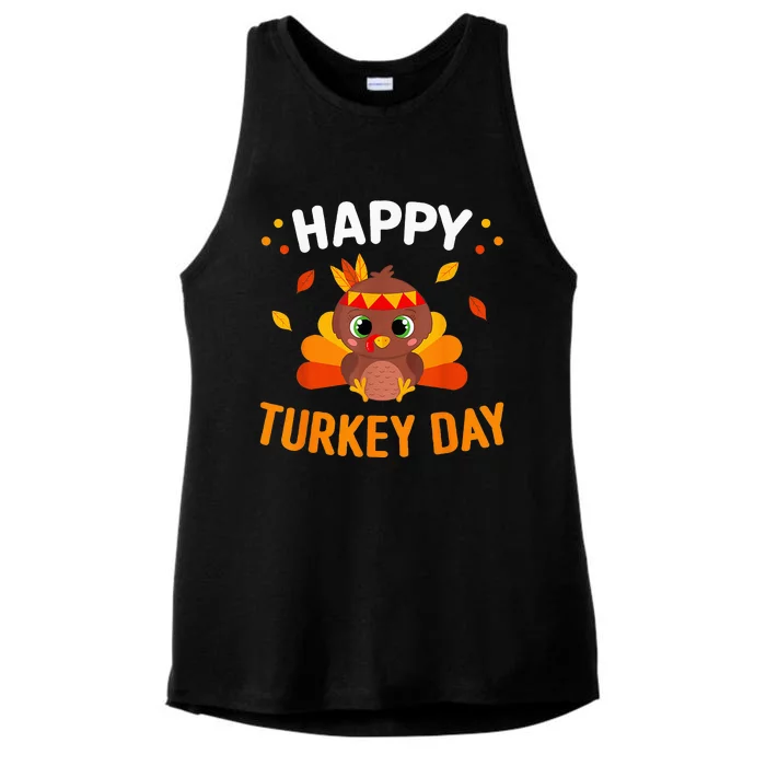 Happy Turkey Day Thanksgiving Gobble Ladies Tri-Blend Wicking Tank