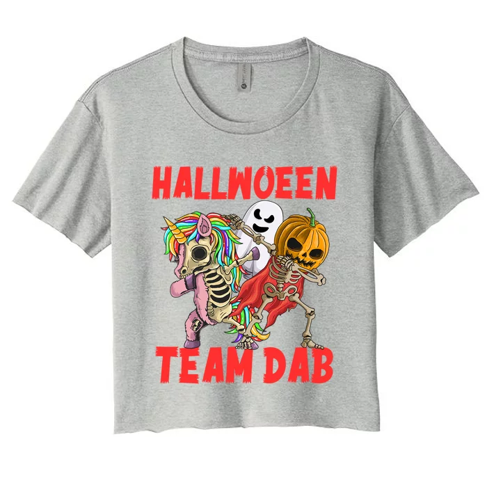 Halloween Team Dab Zombie Unicorn And Skeleton Pumpkin Great Gift Women's Crop Top Tee