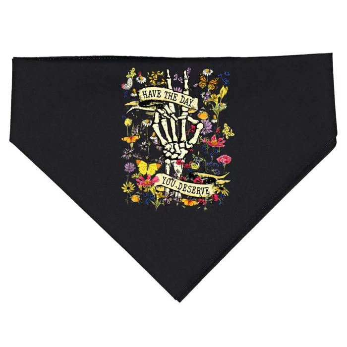 Have The Day You Deserve Skeleton Peace Hand Sign Floral USA-Made Doggie Bandana