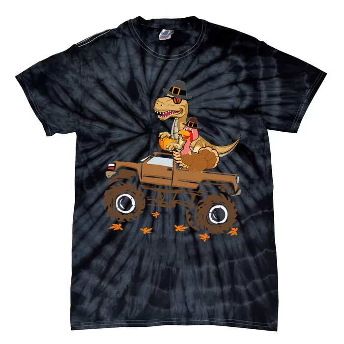 Happy Thanksgiving dinosaur Turkey Riding truck Tie-Dye T-Shirt