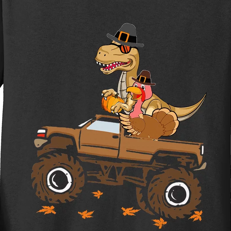 Happy Thanksgiving dinosaur Turkey Riding truck Kids Long Sleeve Shirt