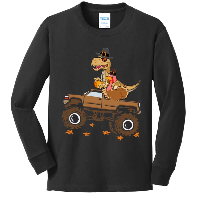 Happy Thanksgiving dinosaur Turkey Riding truck Kids Long Sleeve Shirt