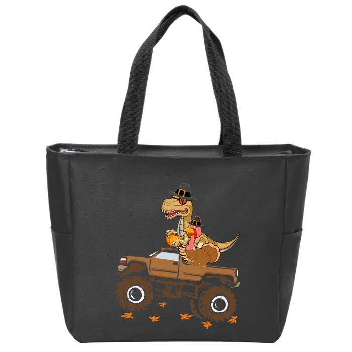 Happy Thanksgiving dinosaur Turkey Riding truck Zip Tote Bag