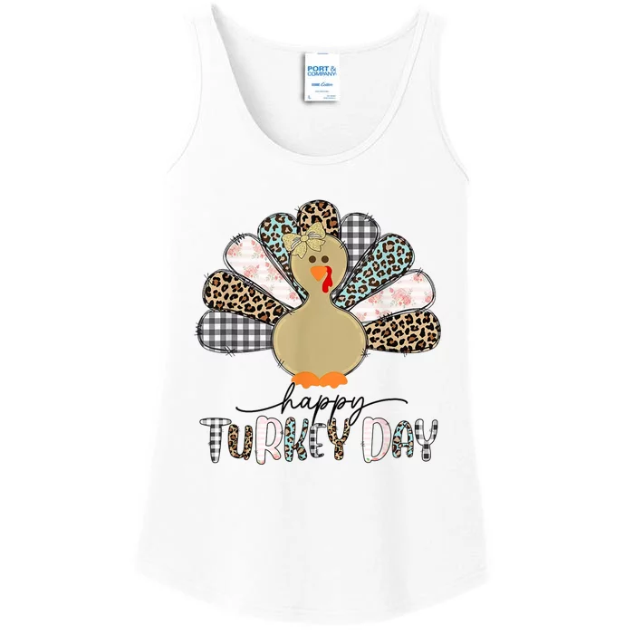 Happy Turkey Day Cute Turkey Thanksgiving Shirts Ladies Essential Tank