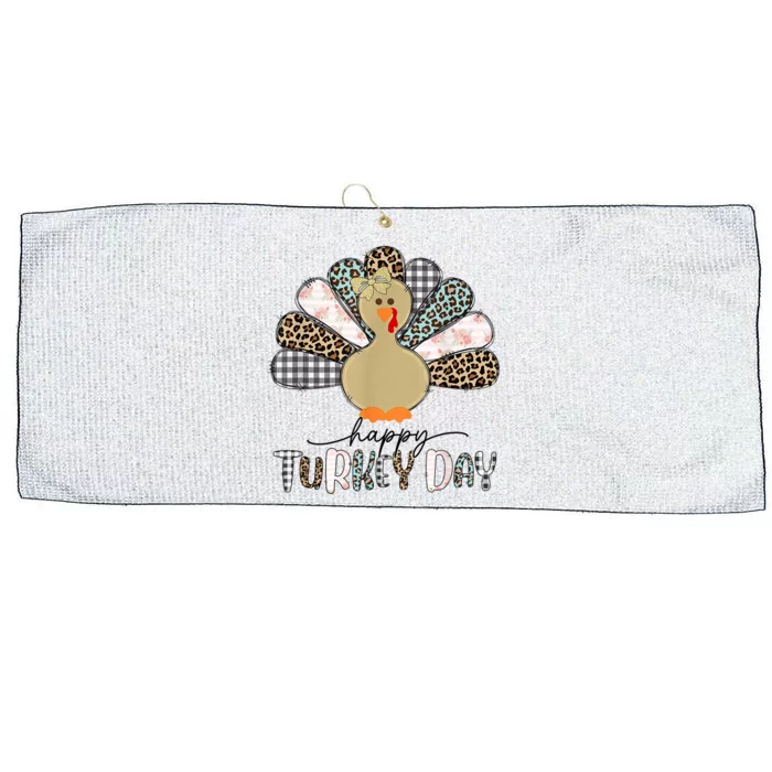 Happy Turkey Day Cute Turkey Thanksgiving Shirts Large Microfiber Waffle Golf Towel