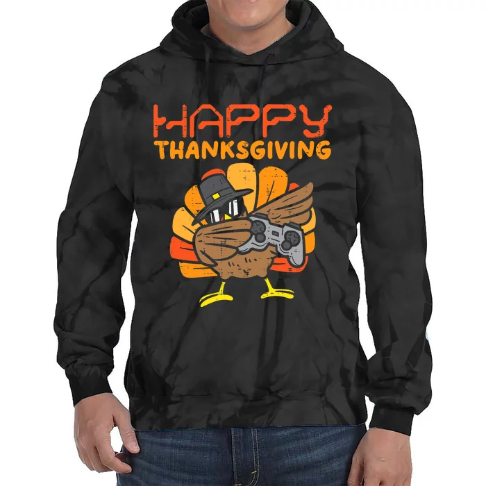 Happy Thanksgiving Dabbing Dance Gamer Turkey Tie Dye Hoodie