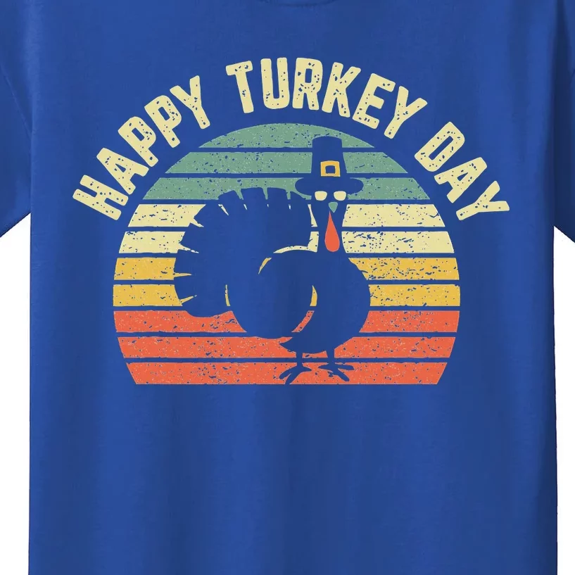 Happy Turkey Day Cool Turkey Retro Thanksgiving Kids T-Shirt